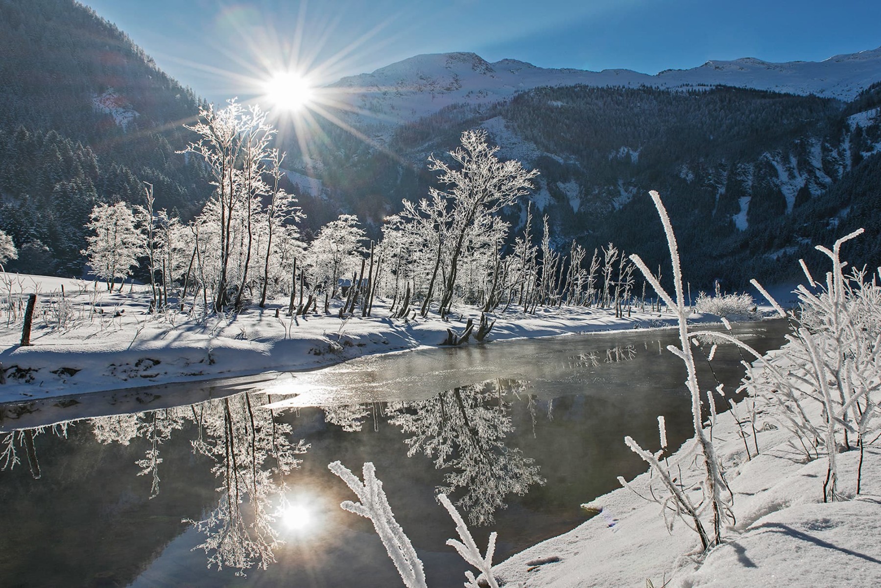 Tief verschneite Landschaft beim Ötzlsee im Talschluss nach Hüttschlag