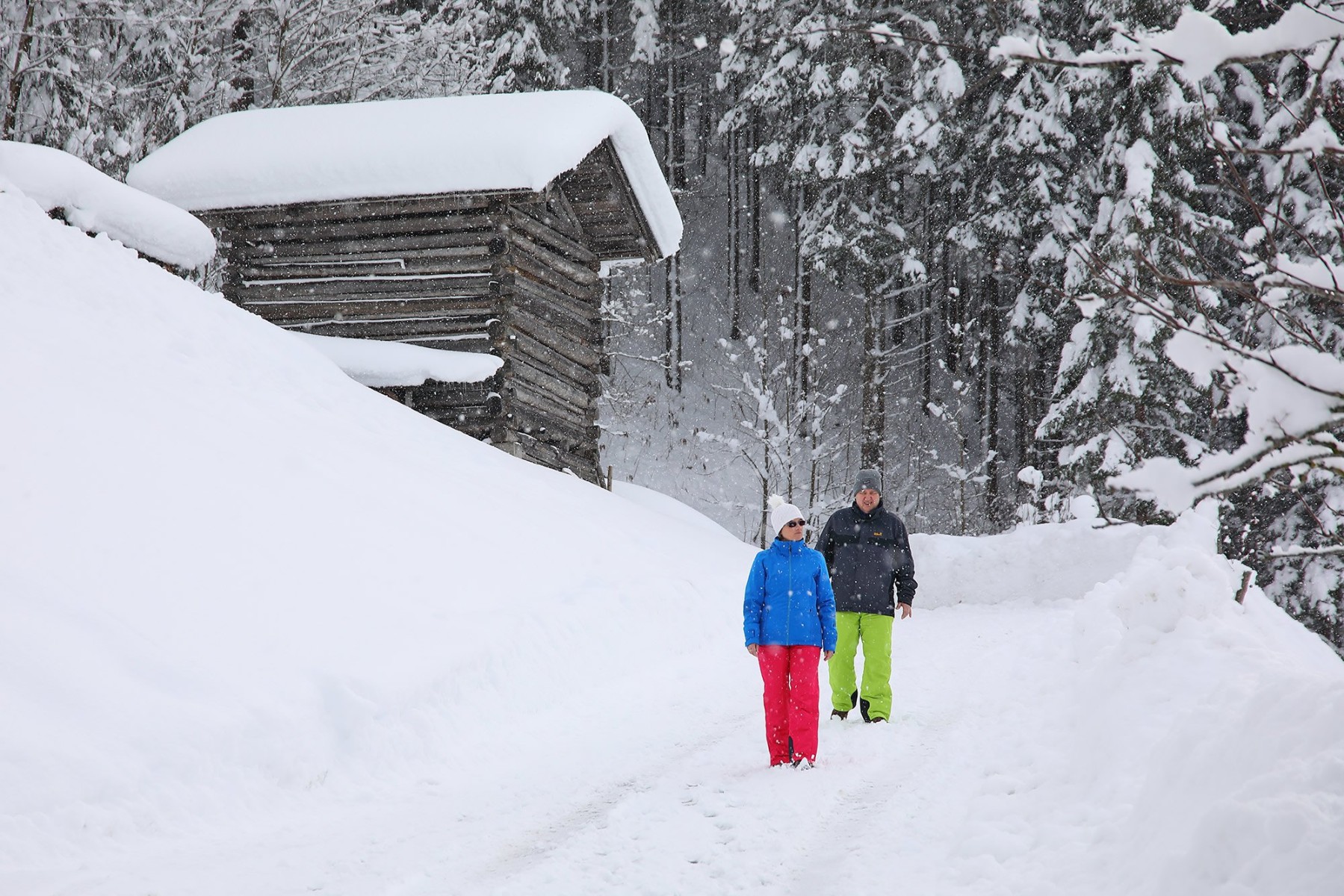 Winterwanderung durch tiefverschneite Natur